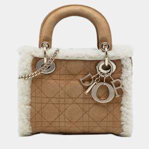 Pre Owned Dior Brown Mini Suede Shearling Cannage Lady Dior
