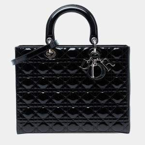 مملوكة مسبقًا Dior Black Large Patent Cannage Lady Dior