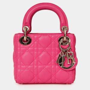 مملوكة مسبقًا حقيبة يد ديور ليدي "كريستيان ديور" كاناج جلد صغيرة باللون الوردي مع حزام