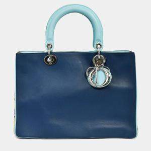 مملوكة مسبقًا Christian Dior Python Navy/Light Blue Leather 'Diorissimo' Top Handle with Strap and Pouch