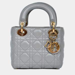 Pre Owned Christian Dior 2015 Grey Leather Cannage Mini Lady Dior with Strap