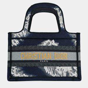 Pre Owned Christian Dior Blue Embroidered Canvas Tie-Dye Mini Book Tote