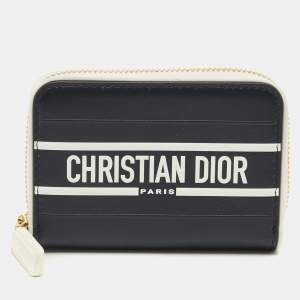 مملوكة مسبقًا Dior Vibe Navy Blue/White Leather Compact Wallet