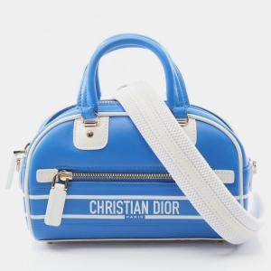 Pre Owned حقيبة يد ديور كريستيان ديور فيب ميني بولينغ جلد أزرق وأبيض