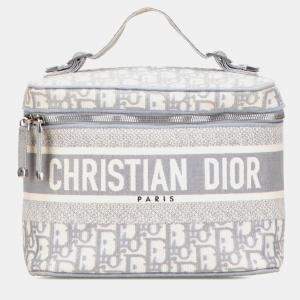 مملوكة مسبقًا Christian Dior Dior Oblique Travel Vanity Handbag In Gray And White Canvas