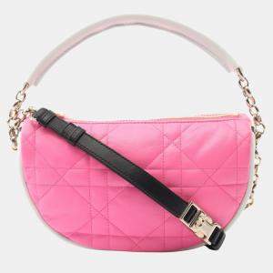 Pre Owned Christian Dior Dior Vibe Small Hobo Cannage Shoulder Bag Leather Pink White Black