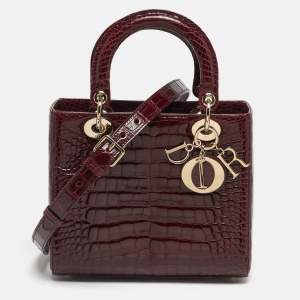 مملوكة مسبقًا Dior Lady Dior Medium Burgundy Crocodile Tote
