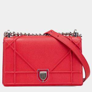Pre Owned Dior Red Small Grained Calfskin Diorama Flap