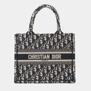 Pre Owned Dior Book Tote Navy/Beige Canvas Size Small