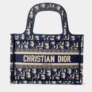 Pre Owned Dior Oblique Book Tote Navy Canvas Size Mini
