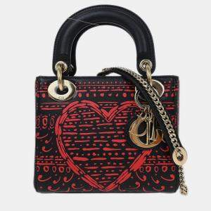Pre Owned Christian Dior Black Lady Dior Playing Cards 2way Handbag