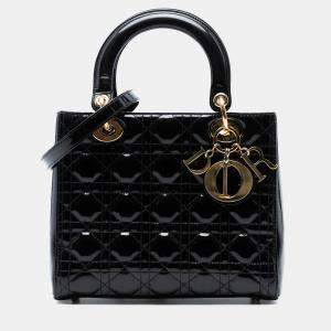 مملوكة مسبقًا Dior Black Medium Patent Cannage Lady Dior