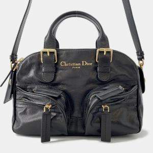 مملوكة مسبقًا Christian Dior Grand Tour Handbag Crinkled Calfskin Leather Black