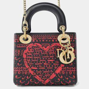مملوكة مسبقً�ا Christian Dior Lady Heart Print Mini Leather Handbag Black