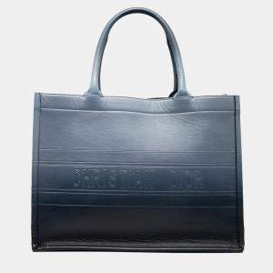 Pre Owned Dior Blue Medium Ombre Embossed Leather Book Tote