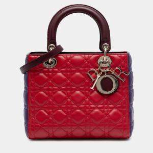 مملوكة مسبقًا Dior Red Medium Tricolor Lambskin Cannage Lady Dior