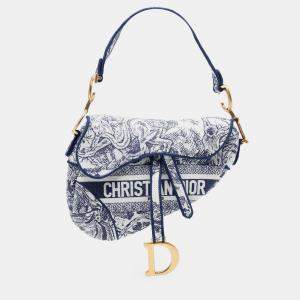 مملوكة مسبقًا Dior Blue Canvas Embroidered Toile de Jouy Saddle Bag