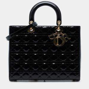 مملوكة مسبقًا شنطة ديور ليدي ديور بلاك برّاق كاناج كبيرة