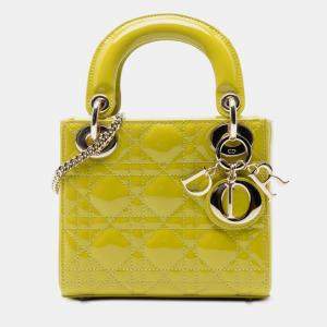 مملوكة مسبقًا حقيبة ديور ليدي صغيرة أخضر جلد براءات الاختراع كاناج