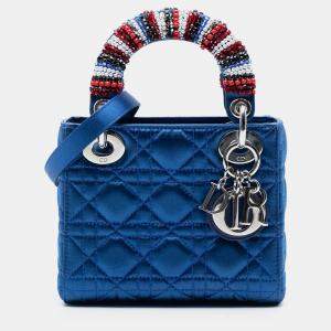 مملوكة مسبقًا Dior Blue Mini Satin Cannage Beaded Handle Lady Dior