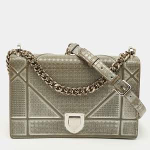 مملوكة مسبقًا Dior Diorama Medium Silver Patent Leather Shoulder Bag