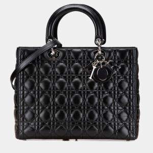 مملوكة مسبقًا Christian Dior Dior Cannage Lady Large Handbag/Shoulder Bag 2-Way Black Lambskin
