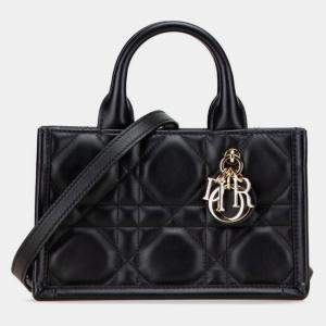مملوكة مسبقًا Christian Dior Dior Macrocannage Book Tote Mini Handbag/Shoulder Bag Black Leather