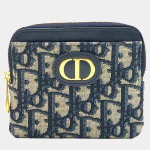 مملوكة مسبقًا Dior Navy Blue Jacquard Dior Navy Blue Oblique 30 Montaigne Lavender Card Holder