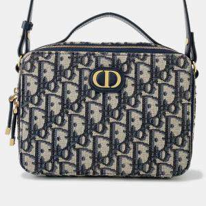 مملوكة مسبقًا Dior Oblique 30Montaigne Box Bag Shoulder Bag Beige/Navy Canvas