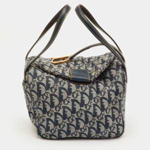 Pre Owned حقيبة ديور كحلي / فينتاج تروتر أوبليك جاكار وجلد