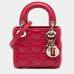 مملوكة مسبقًا Dior Red Micro Lambskin Cannage Lady Dior