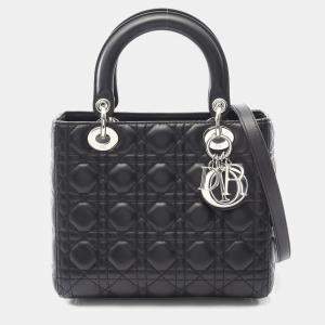مملوكة مسبقًا Dior Lady Dior Cannage Black Lambskin Leather Shoulder Bag
