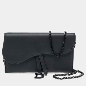 مملوكة مسبقًا Dior Saddle Black Leather Wallet On Chain