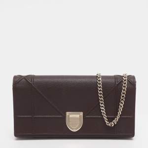 مملوكة مسبقًا Dior Diorama Burgundy Leather Wallet On Chain