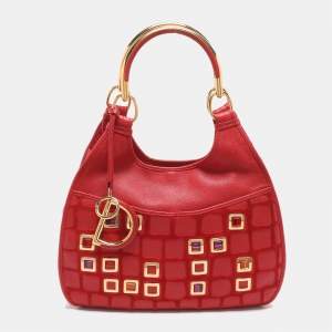 مملوكة مسبقًا Dior 61 Crystal Embellished Red Leather and Suede Hobo