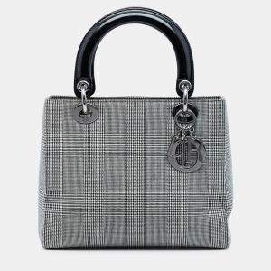 Pre Owned Dior Medium Grey Canvas Houndstooth Lady Dior