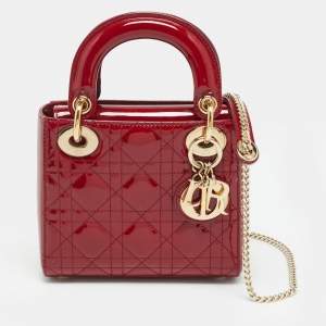مملوكة مسبقًا Dior Lady Dior Mini Red Cannage Patent Leather Tote