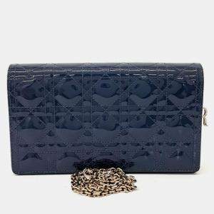 مملوكة مسبقًا Dior Navy Blue Leather Patent Cannage Chain Crossbody Bag