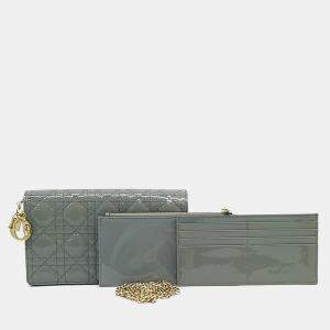 Pre Owned Dior Grey Leather Patent Cannage Crossbody Bag