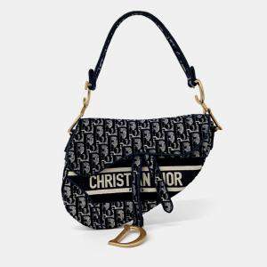 مملوكة مسبقًا Dior Black Fabric Velvet Oblique Saddle Bag