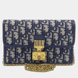 Pre Owned Dior Navy Blue Fabric Oblique Dior Addict Shoulder Bag
