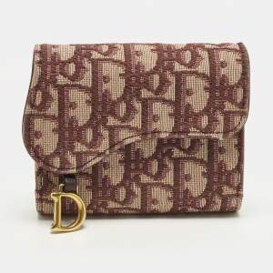 مملوكة مسبقًا Dior Saddle Burgundy Diorissimo Canvas Compact Wallet