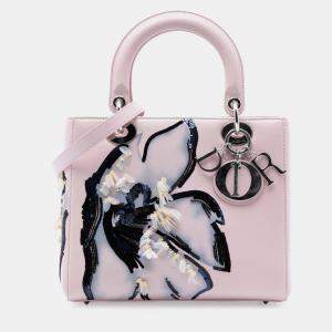 مملوكة مسبقًا Dior Pink Medium Calfskin Sequin Embellished Lady Dior