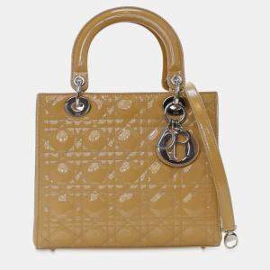 مملوكة مسبقًا Dior Brown Medium Patent Cannage Lady Dior