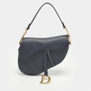 مملوكة مسبقًا Dior Saddle Navy Blue Leather Shoulder Bag