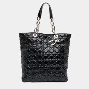 Pre Owned Dior Black Large Patent Cannage Soft Shopper Tote