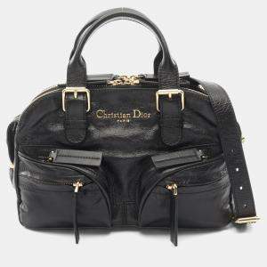 مملوكة مسبقًا Christian Dior Dior Grand Tour Bowling Bag Leather Handbag Black