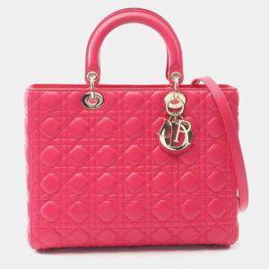 مملوكة مسبقًا Christian Dior Dior Lady Large Handbag In Lambskin Leather Pink