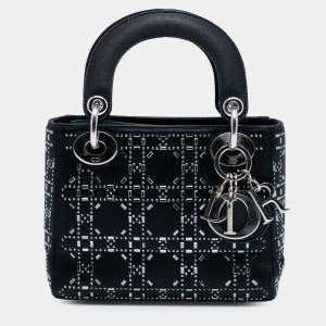 مملوكة مسبقًا Dior Black Mini Satin Cannage Strass Crystal Embellished Lady Dior