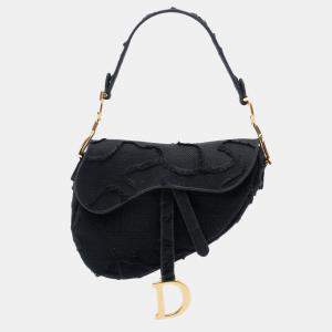 مملوكة مسبقًا Dior Black Canvas Embroidered Camouflage Saddle Bag